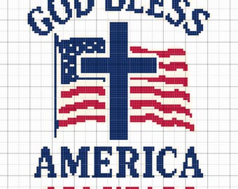 God Bless America 250 Jahre Kreuzstichmuster PDF | Einfache Vaterländische Flagge & Kreuz Design | USA 250th Jubiläum Schaubild
