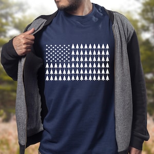Pine Tree American Flag Shirt - Patriotic Pine Tree Flag T-Shirt, USA Tree Stripes Tee, 4th of July Outdoor Gift for Men Women