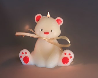 Benny Bear - Handcrafted Organic Beeswax Bear Candle with Acrylic Detailing - Eco-Friendly, Non-Toxic, Home Decor