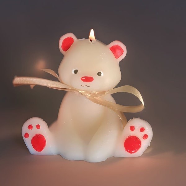 Benny Bear - Handcrafted Organic Beeswax Bear Candle with Acrylic Detailing - Eco-Friendly, Non-Toxic, Home Decor