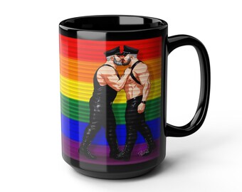 Gay Leather Men Mug | Leather Pride Gift for Him | Boyfriend Gift | Rainbow Couple Mug | Gift for Him | Masculine Desk Mug