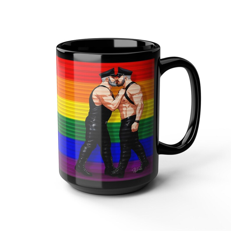 Gay Leather Men Mug | Leather Pride Gift for Him | Boyfriend Gift | Rainbow Couple Mug | Gift for Him | Masculine Desk Mug image 1