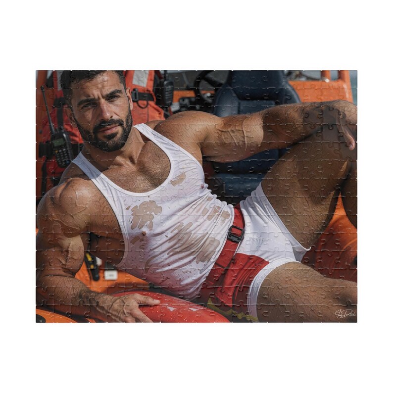 Jigsaw | Sexy Muscular Lifeguard Jigsaw | Handsome Wet Beach Rescue Hunk | Ideal Couple Evening Gift | 110 or 252 Piece Set image 5