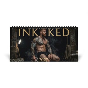 2027 Desk Calendar Tattooed Men | Inked Muscle Guys 2027 | Gay Male Calendar | Sensual Body Art Gift | Bearded Muscle Men image 1