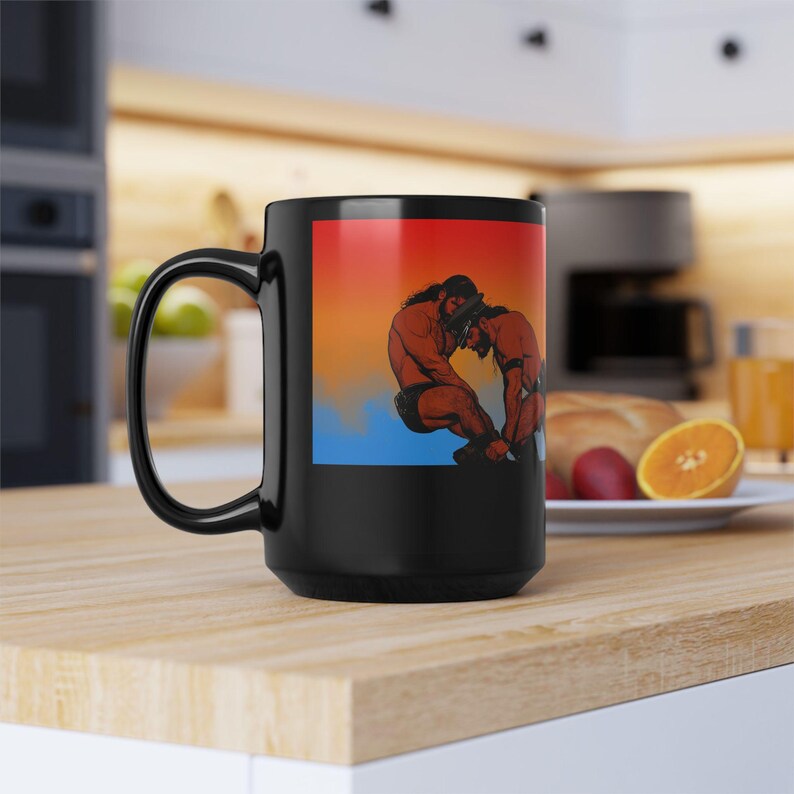 Leather Wrestlers Mug | Gay Leather Men Art Mug | Muscular Grappling Gift | Gift for Him | Boyfriend Gift | Morning Coffee Mug image 16