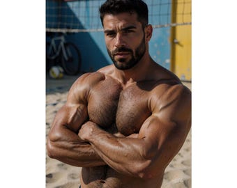 Manlig väggkonst | Manlig studie av den gyllene timmen | Gay kusttryck | Poster med atletisk fysik | Maskulin stranddekoration | Konst med surfkultur