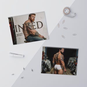 2027 Calendar Inked Men | Tattooed Guys Wall Calendar | Gay Hunks Calendar 2027 | Muscle Man Gift Idea | Sensual Gift for Him image 3