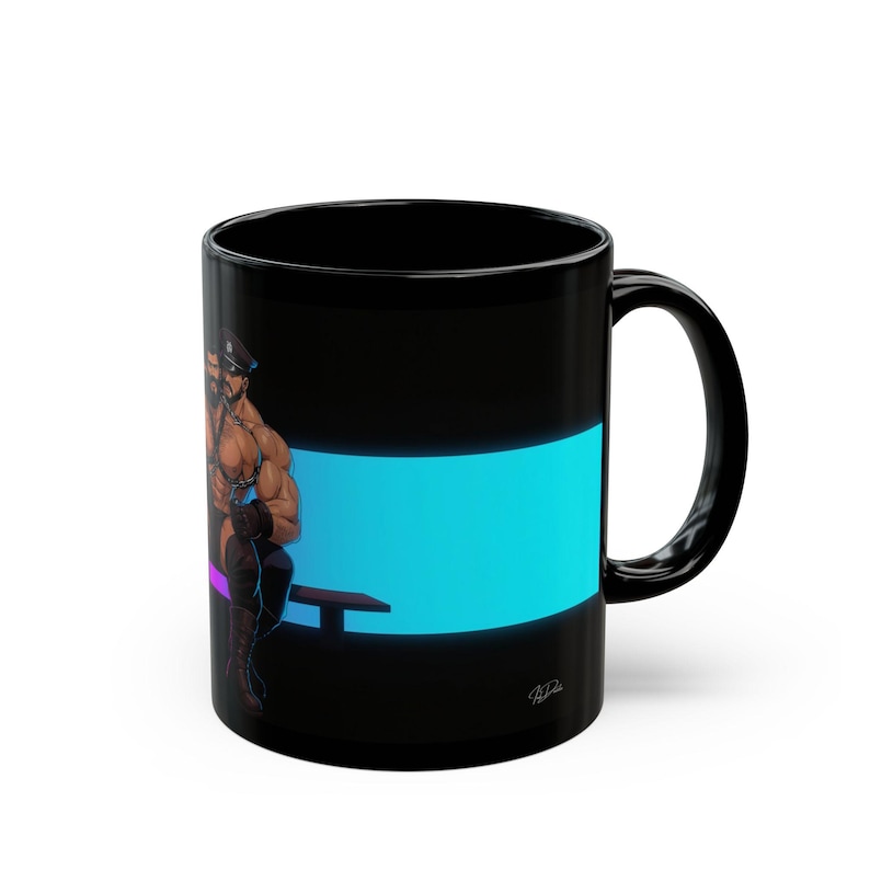 Leather Daddy Mug | Gay Leather Muscle Men | Ceramic Mug Gift | Gift for Him | Boyfriend Gift | Husband Gift | Leather Cop Couple image 5