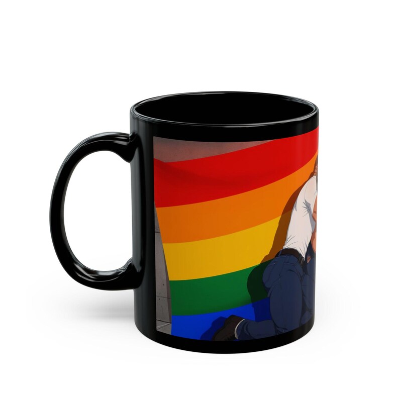 Gay Pride Mug | Muscular Bearded Couple | Rainbow Pride Flag | Gift for Him | Boyfriend Gift | LGBTQ Coffee Mug | Gay Office Mug image 3