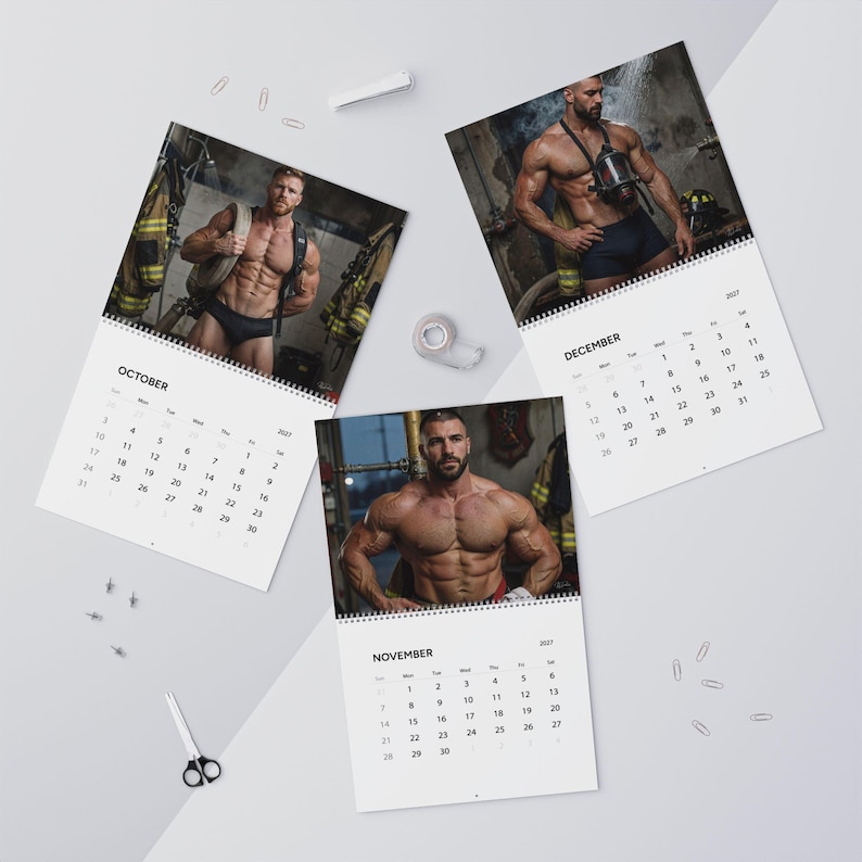 2027 Calendar Firefighters | Gay Fireman Wall Calendar | Muscular Firemen Calendar | Firemen Gift for Him | Masculine Wall Decor image 14