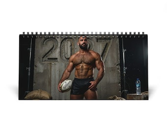 2027 Calendar Rugby Men | Gay Sports Desk Calendar | Male Rugby Players Art | Athletic Men Gift Idea | Sensual Male Desk Art