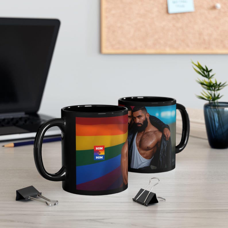 Taza del Orgullo Gay | Pareja de hombres barbudos | Regalo para él | Regalo para novio | Amantes de la bandera arcoíris | Pareja con chaqueta de cuero | Regalo del Orgullo para el esposo imagen 7