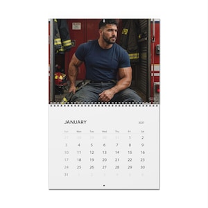 2027 Calendar Firefighters | Gay Fireman Wall Calendar | Muscular Firemen Calendar | Firemen Gift for Him | Masculine Wall Decor image 1