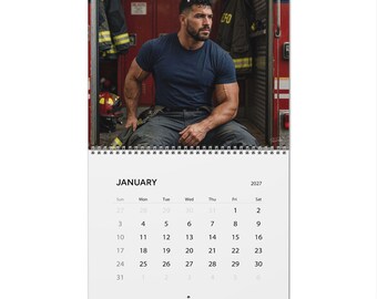 2027 Calendar Firefighters | Gay Fireman Wall Calendar | Muscular Firemen Calendar | Firemen Gift for Him | Masculine Wall Decor