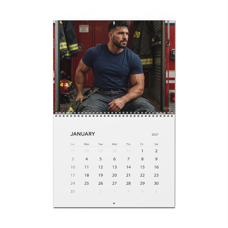 2027 Calendar Firefighters | Gay Fireman Wall Calendar | Muscular Firemen Calendar | Firemen Gift for Him | Masculine Wall Decor image 1