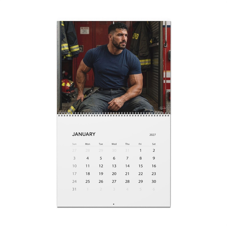 2027 Calendar Firefighters | Gay Fireman Wall Calendar | Muscular Firemen Calendar | Firemen Gift for Him | Masculine Wall Decor image 8
