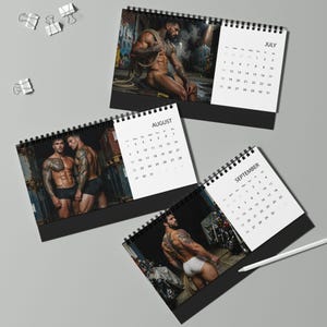 2027 Desk Calendar Tattooed Men | Inked Muscle Guys 2027 | Gay Male Calendar | Sensual Body Art Gift | Bearded Muscle Men image 6