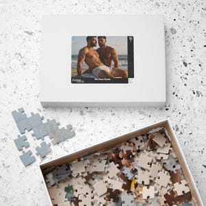 Quebra-cabeça para adultos | Dois salva-vidas musculosos e barbudos na praia | Presente romântico para ele | 110 ou 252 peças imagem 8