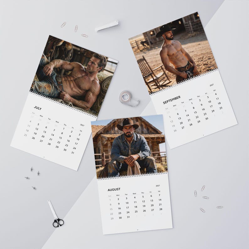 2027 Calendar Cowboys | Gay Cowboy Wall Calendar 2027 | Western Muscle Men Calendar 2027 | Rugged Desert Cowboy Gift for Him image 13