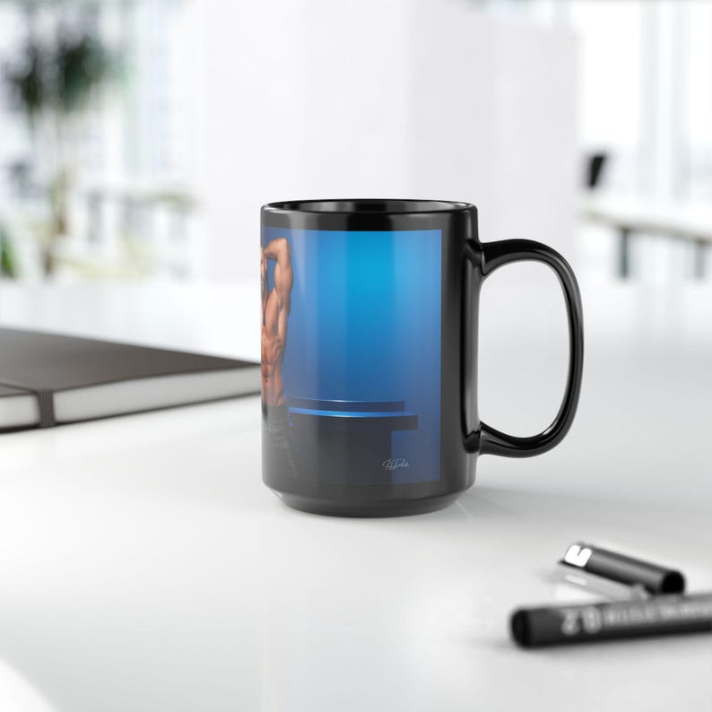 Mug | gay couple leather | pride heart tank | muscular men gift | boyfriend gift | gift for him desk image 17