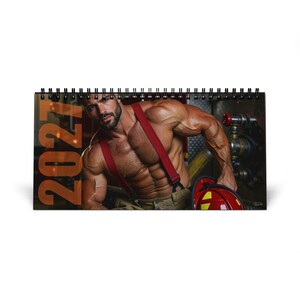 2027 Calendar Firefighters | Sexy Firemen Art Calendar | Gay Firefighter Calendar | Male Heroes Calendar 2027 | Desk Calendar Gift image 1