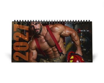 2027 Calendar Firefighters | Sexy Firemen Art Calendar | Gay Firefighter Calendar | Male Heroes Calendar 2027 | Desk Calendar Gift