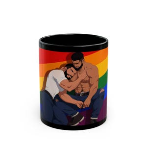 Gay Pride Mug | Muscular Bearded Couple | Rainbow Pride Flag | Gift for Him | Boyfriend Gift | LGBTQ Coffee Mug | Gay Office Mug image 1