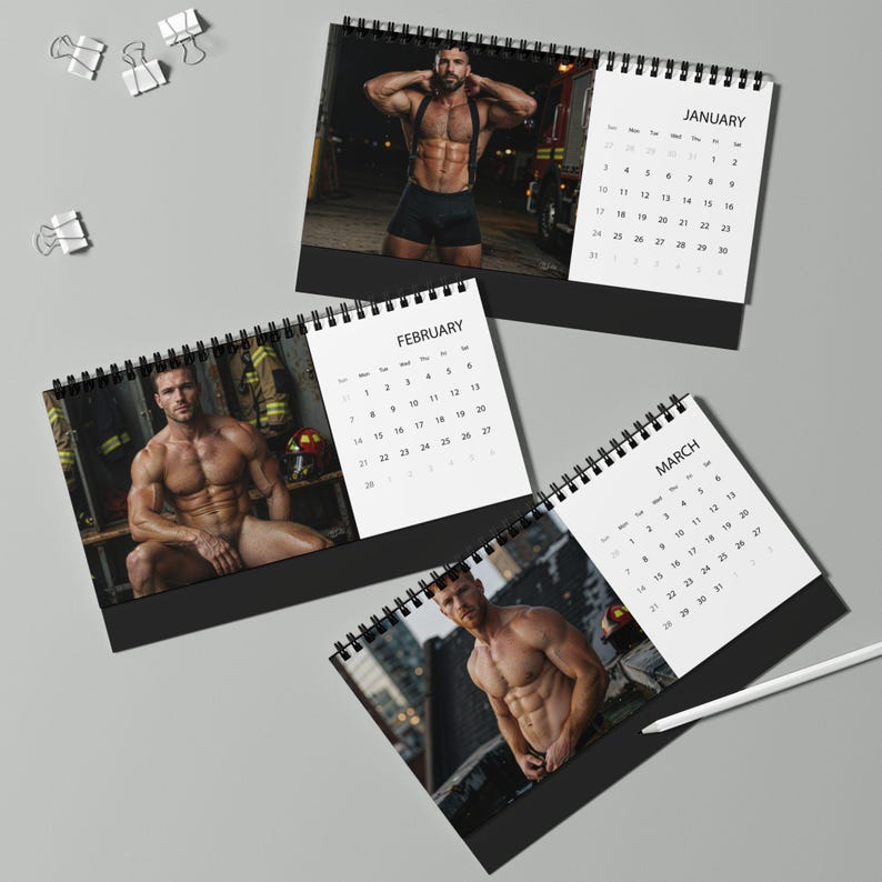 2027 Calendar Firefighters | Sexy Firemen Art Calendar | Gay Firefighter Calendar | Male Heroes Calendar 2027 | Desk Calendar Gift image 4