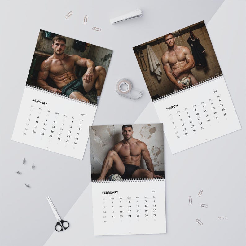 Kalender 2027 för rugbymän | Gay rugbykalender 2027 | Muskulösa manliga idrottare | Väggkalender för omklädningsrummet | Gåva för sportkillar bild 4