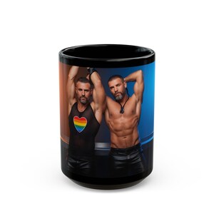 Mug | gay couple leather | pride heart tank | muscular men gift | boyfriend gift | gift for him desk image 9