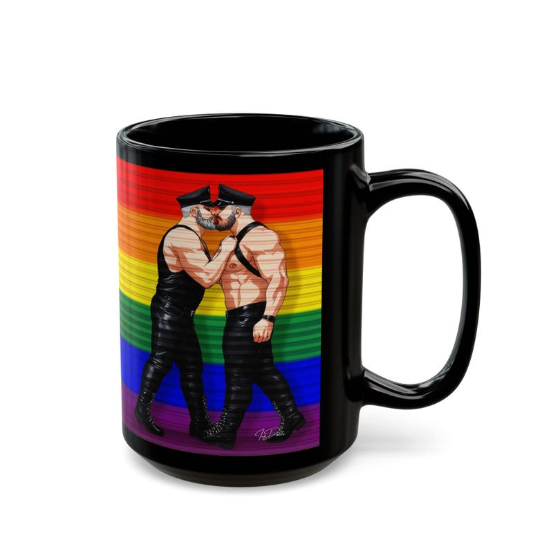 Gay Leather Men Mug | Leather Pride Gift for Him | Boyfriend Gift | Rainbow Couple Mug | Gift for Him | Masculine Desk Mug image 11