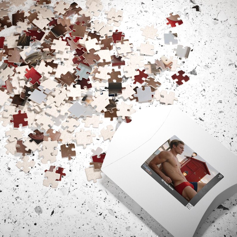 Rompecabezas de un apuesto rubio en bañador rojo | Hombre musculoso mojado en el muelle | Regalo romántico perfecto para él | Rompecabezas de 252 piezas imagen 4