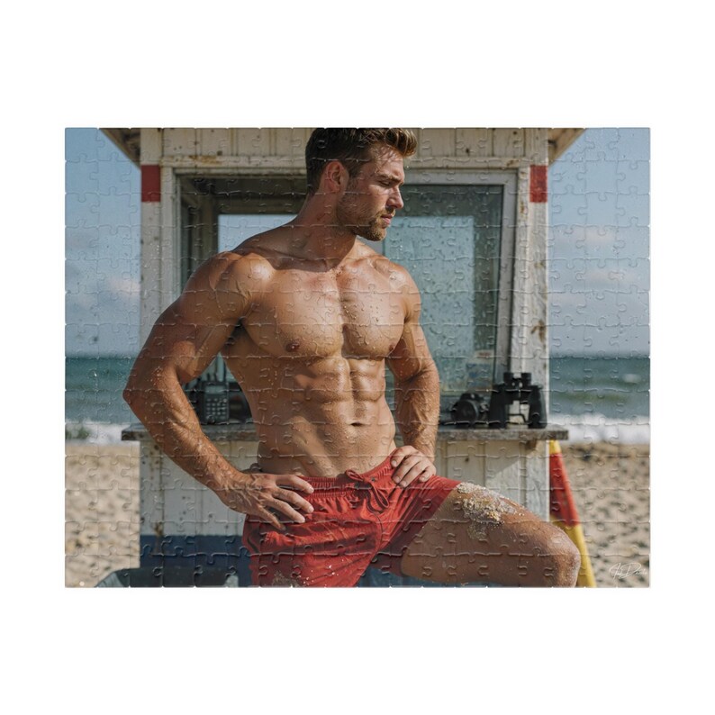 Rompecabezas de un musculoso socorrista de playa | Rompecabezas para adultos | Regalo perfecto para él | 110 o 252 piezas | Figura masculina sensual imagen 5