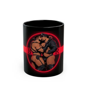 Taza para hombres de cuero | Pareja gay de hombres musculosos en cuero | Regalo para él | Regalo para novio | Regalo de aniversario para esposo imagen 1