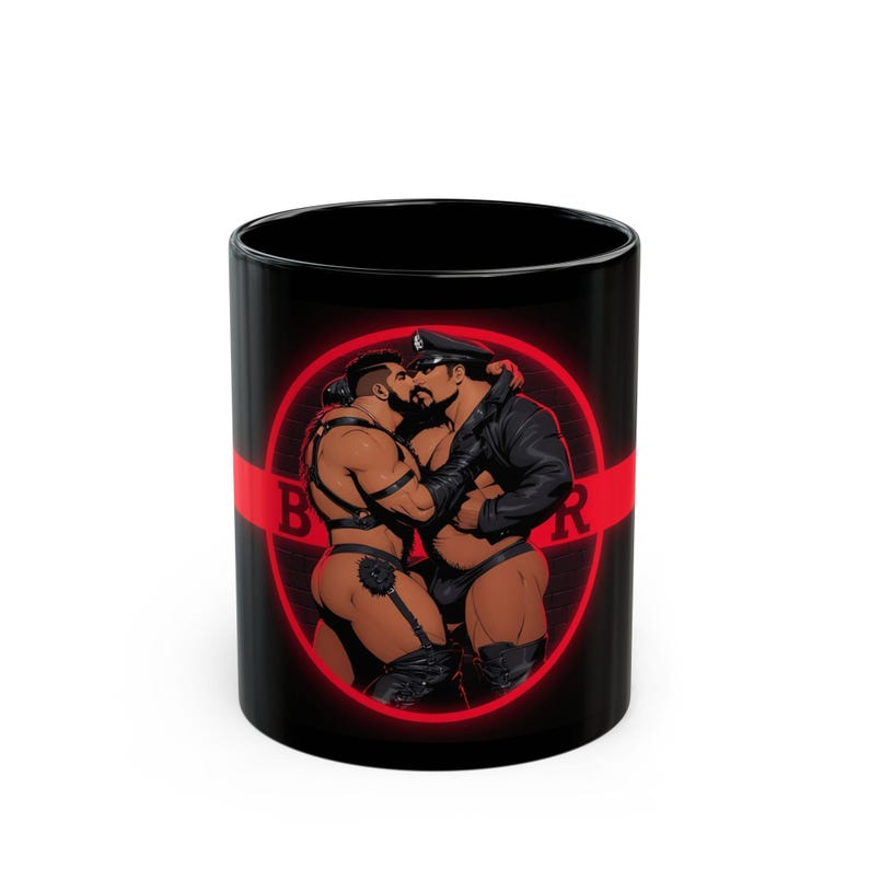 Taza para hombres de cuero | Pareja gay de hombres musculosos en cuero | Regalo para él | Regalo para novio | Regalo de aniversario para esposo imagen 1