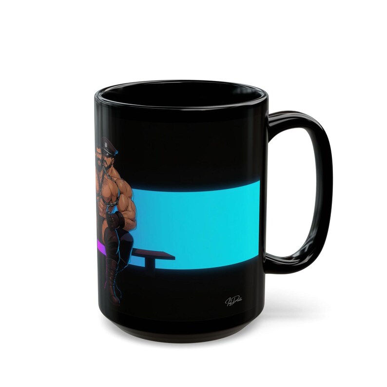 Leather Daddy Mug | Gay Leather Muscle Men | Ceramic Mug Gift | Gift for Him | Boyfriend Gift | Husband Gift | Leather Cop Couple image 13