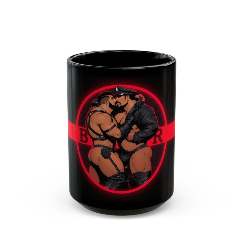 Taza para hombres de cuero | Pareja gay de hombres musculosos en cuero | Regalo para él | Regalo para novio | Regalo de aniversario para esposo imagen 9