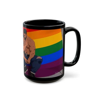 Gay Pride Mug | Muscular Bearded Couple | Rainbow Pride Flag | Gift for Him | Boyfriend Gift | LGBTQ Coffee Mug | Gay Office Mug image 13