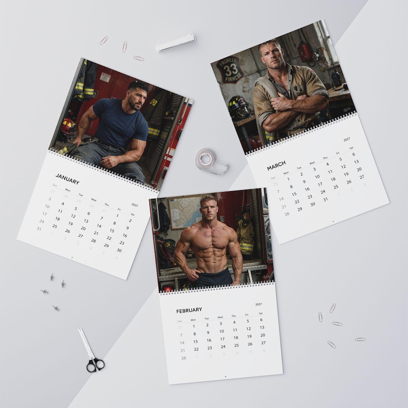 2027 Calendar Firefighters | Gay Fireman Wall Calendar | Muscular Firemen Calendar | Firemen Gift for Him | Masculine Wall Decor image 11