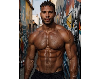 Arte mural masculino | Estudio masculino de la marea matutina | Lámina Venice Physique | Decoración atlética costera | Póster de cuerpo playero | Arte de figura playera