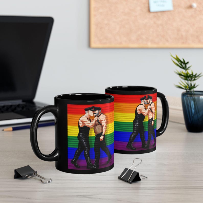 Gay Leather Men Mug | Leather Pride Gift for Him | Boyfriend Gift | Rainbow Couple Mug | Gift for Him | Masculine Desk Mug image 8