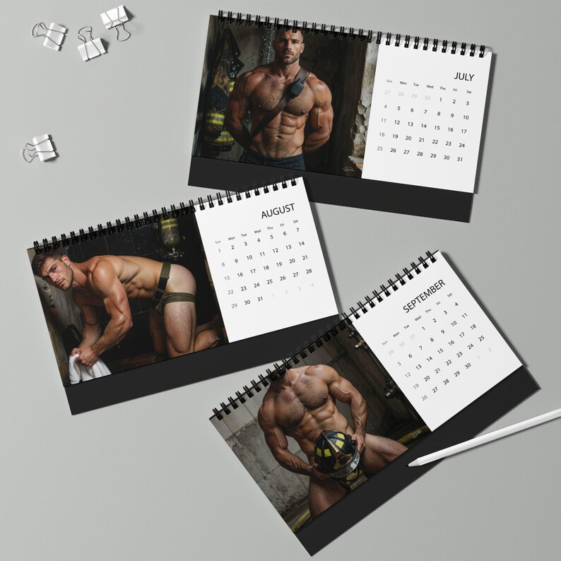 2027 Calendar Firefighters | Sexy Firemen Art Calendar | Gay Firefighter Calendar | Male Heroes Calendar 2027 | Desk Calendar Gift image 6