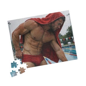 Sexy Muscle Swimmer Puzzle | Wet Athletic Jigsaw Gift | Perfect Gift for Him | 252 Piece Male Physique Art | Poolside Body image 3
