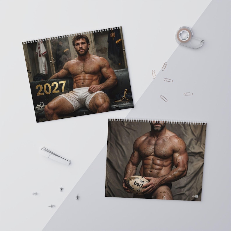 Kalender 2027 för rugbymän | Gay rugbykalender 2027 | Muskulösa manliga idrottare | Väggkalender för omklädningsrummet | Gåva för sportkillar bild 10