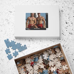 Jigsaw | Two Blonde Muscular Lifeguards Beach Rescue Jigsaw | Perfect Gift for Boyfriend | 110 or 252 Piece Adult Puzzle image 8
