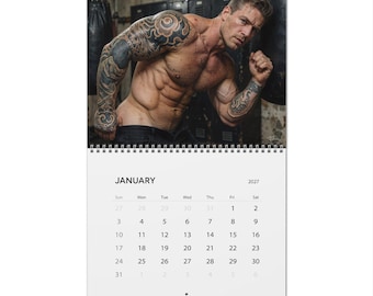 2027 Calendar Inked Men | Tattooed Guys Wall Calendar | Gay Hunks Calendar 2027 | Muscle Man Gift Idea | Sensual Gift for Him