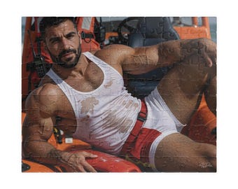 Puzzel | Sexy gespierde strandwachtpuzzel | Knappe strandredder in het natte water | Ideaal avondcadeau voor stellen | Set van 110 of 252 stukjes