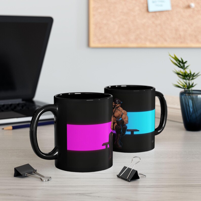 Leather Daddy Mug | Gay Leather Muscle Men | Ceramic Mug Gift | Gift for Him | Boyfriend Gift | Husband Gift | Leather Cop Couple image 7