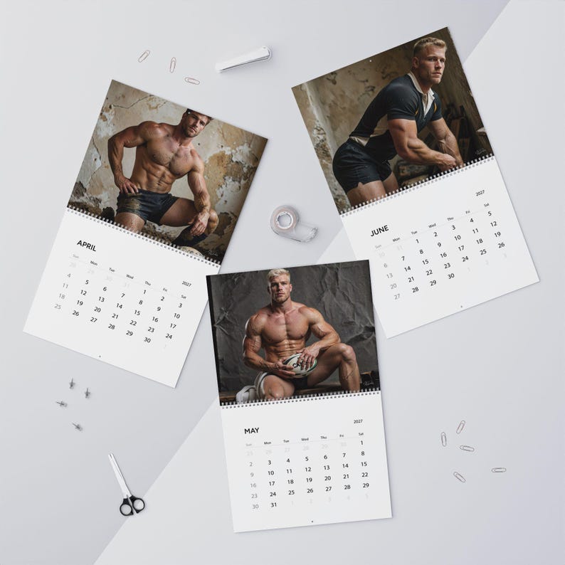 Kalender 2027 för rugbymän | Gay rugbykalender 2027 | Muskulösa manliga idrottare | Väggkalender för omklädningsrummet | Gåva för sportkillar bild 12