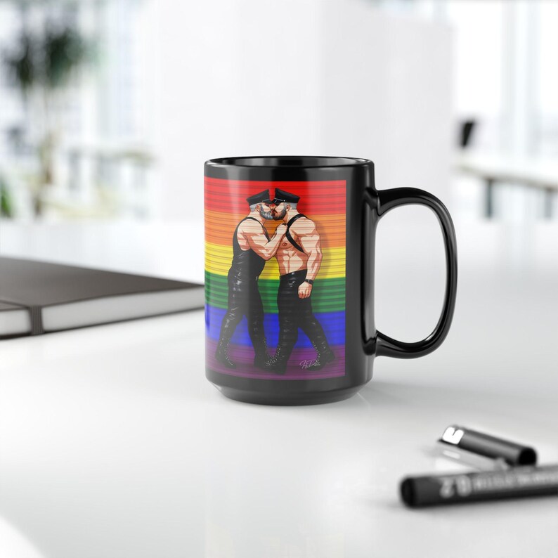 Gay Leather Men Mug | Leather Pride Gift for Him | Boyfriend Gift | Rainbow Couple Mug | Gift for Him | Masculine Desk Mug image 17